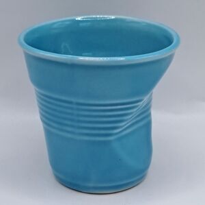 Revol France Froisses Cappuccino Espresso Crumple 4oz 2.25in Blue Porcelain Cup